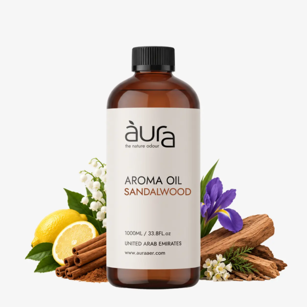 Sandalwood diffuser oil bottle, Dubai, warm woody scent by Auraaer UAE