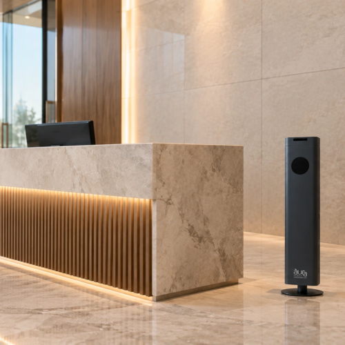 Commercial scent diffuser installed in a Dubai retail reception for multi location scenting
