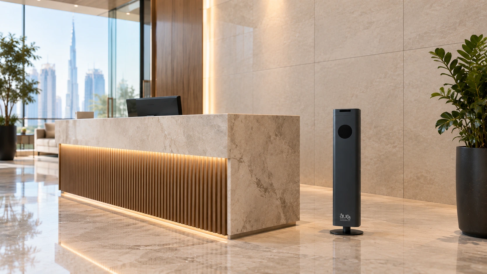 Commercial scent diffuser installed in a Dubai retail reception for multi location scenting